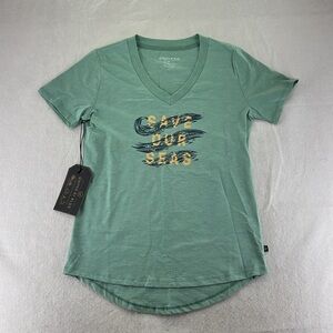 NWT United By Blue Short Sleeve Shirt Top Save Our Seas Womens S Green Graphic
